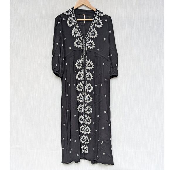 Free People Floral Embroidered Fable V-neck Empire Waist Midi Dress, size S - Picture 2 of 8